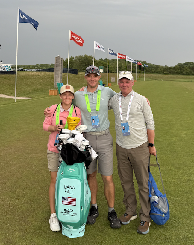 Professional caddie and coach, Henry Fall alongside wife, Dana Fall at 2025 U.S. Women's Open Championship at Erin Hills in Wisconsin.