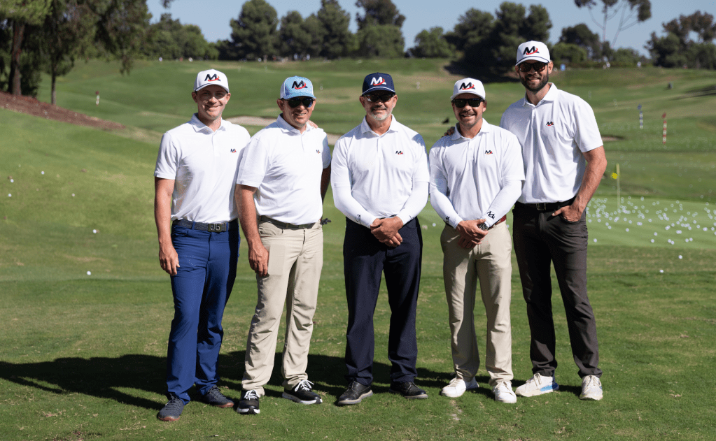 The full Milo Lines Golf coaching team at a recent golf school, including: Henry Fall, Milo Lines, Ed Lasater, Blake Cannon, and Zach Gulley.