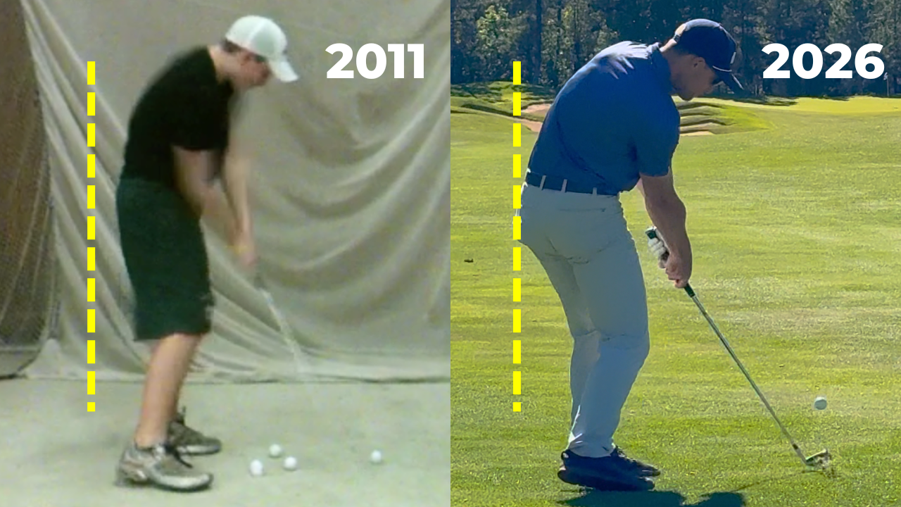 Henry Fall golf swing 2011 vs 2026 showing how he eliminated early extension.